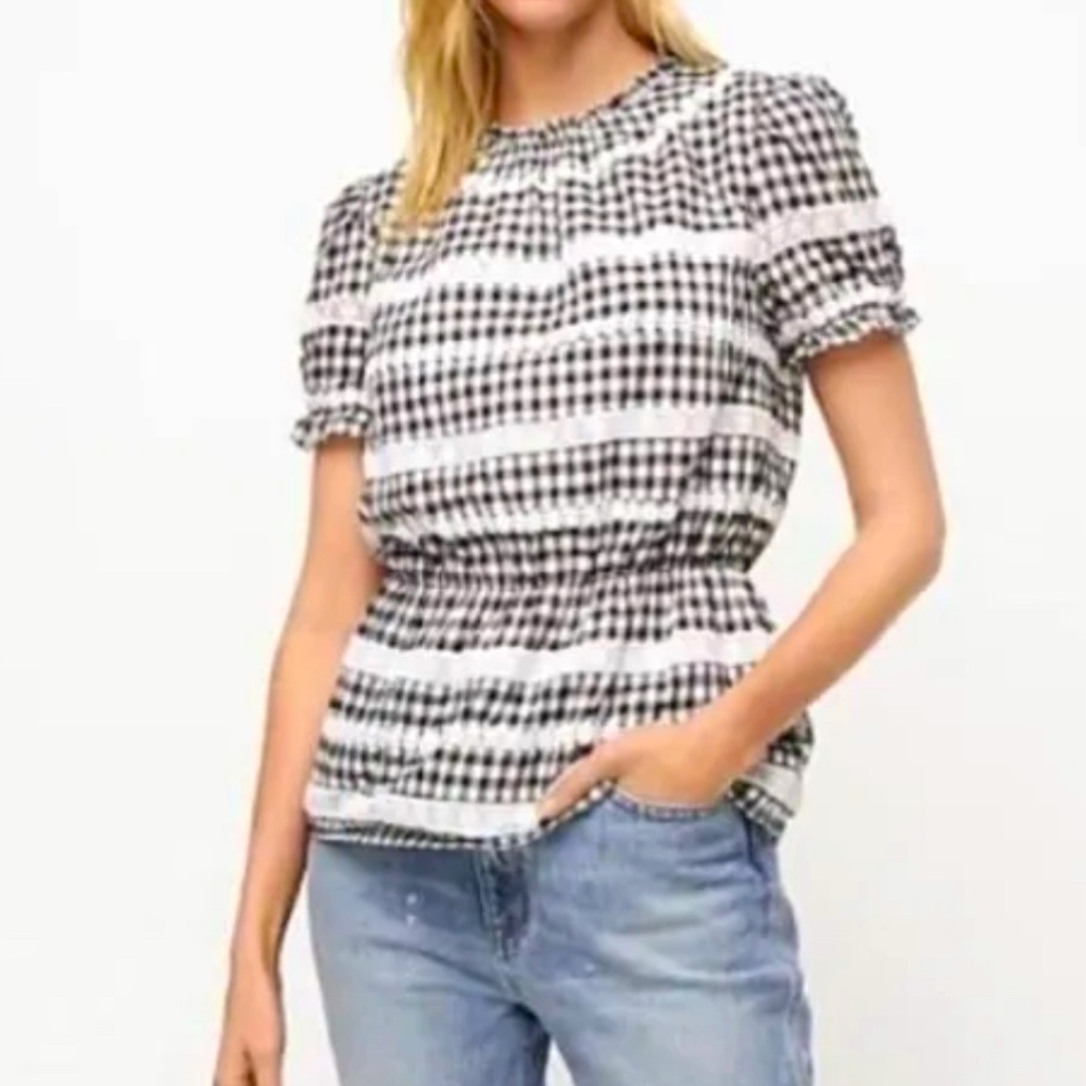 J. Crew Daisy-chain peplum top in gingham size small